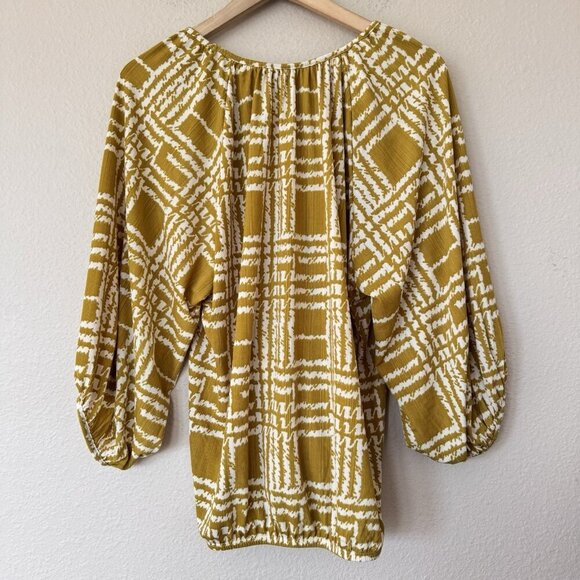 Next Pullover Top Boxy Size Medium Yellow White Green Long Sleeves - Picture 6 of 7
